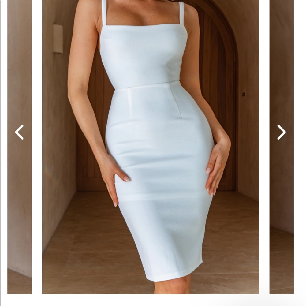 GEORGIA SQUARE NECKLINE MIDI DRESS WHITE